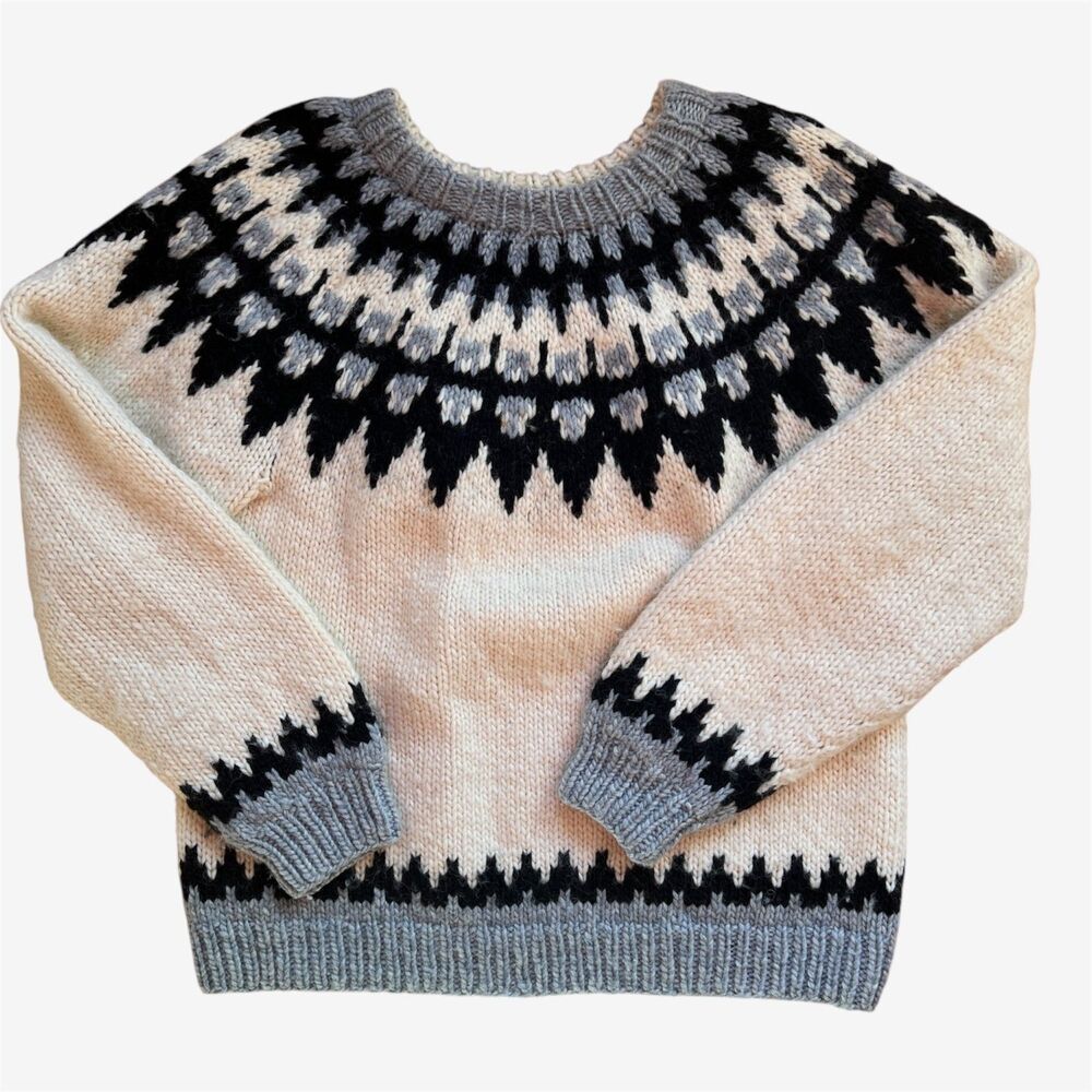 Lopi Icelandic Nordic handknit sweater white black blue vintage L  unisex